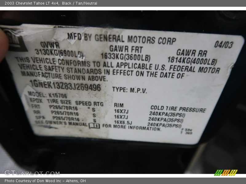 Black / Tan/Neutral 2003 Chevrolet Tahoe LT 4x4