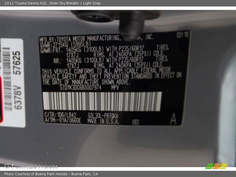 Silver Sky Metallic / Light Gray 2011 Toyota Sienna XLE
