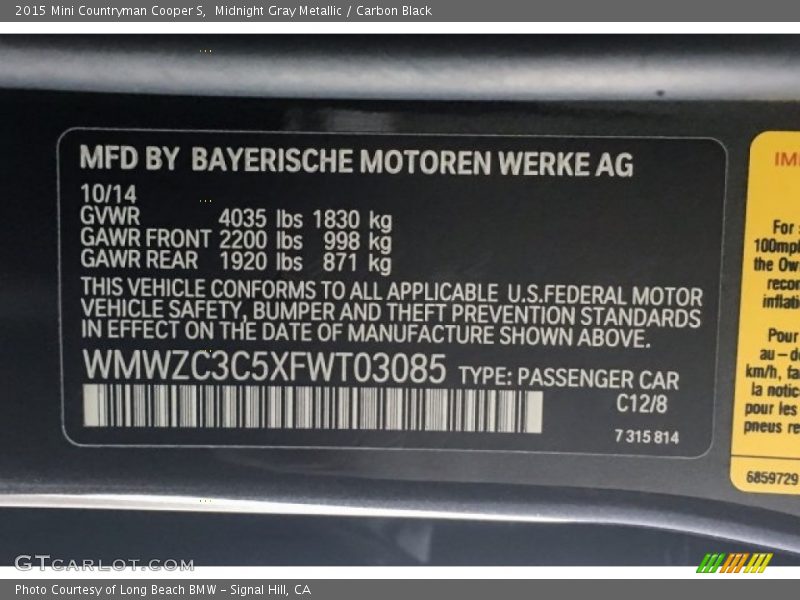 Midnight Gray Metallic / Carbon Black 2015 Mini Countryman Cooper S