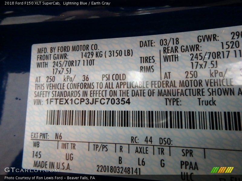 Lightning Blue / Earth Gray 2018 Ford F150 XLT SuperCab