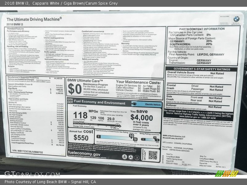  2018 i3  Window Sticker