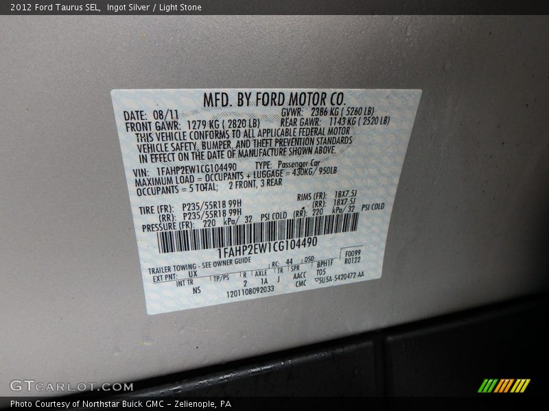 Ingot Silver / Light Stone 2012 Ford Taurus SEL