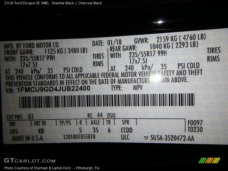 Shadow Black / Charcoal Black 2018 Ford Escape SE 4WD