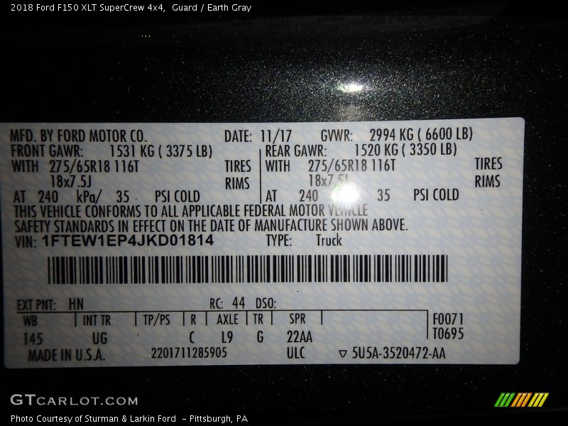 Guard / Earth Gray 2018 Ford F150 XLT SuperCrew 4x4