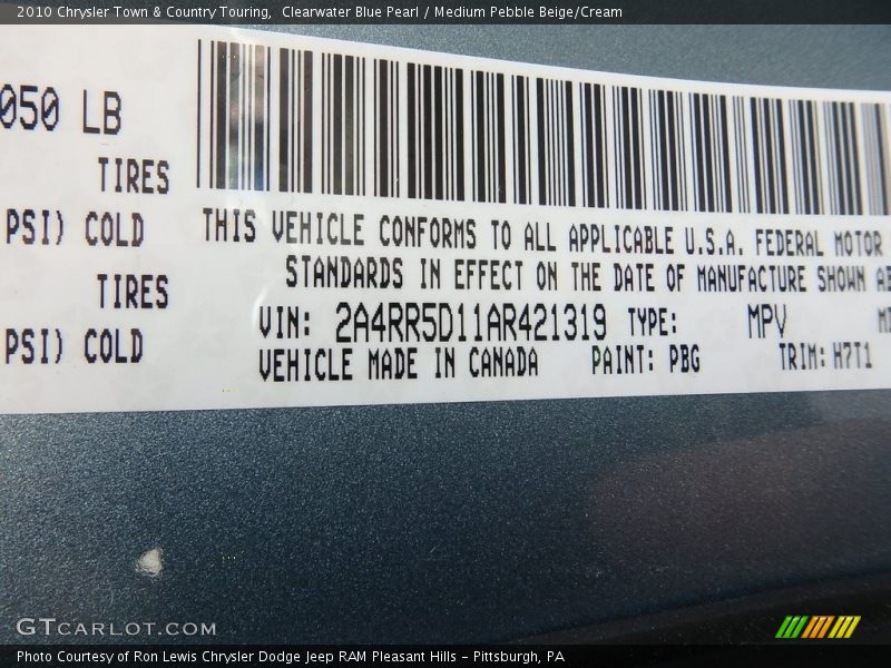 Clearwater Blue Pearl / Medium Pebble Beige/Cream 2010 Chrysler Town & Country Touring