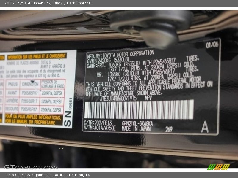 Black / Dark Charcoal 2006 Toyota 4Runner SR5