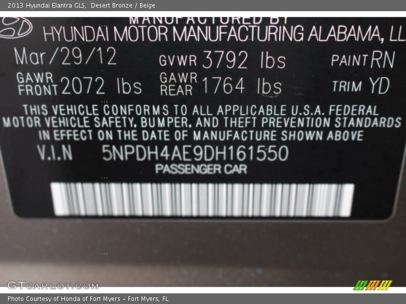 Desert Bronze / Beige 2013 Hyundai Elantra GLS