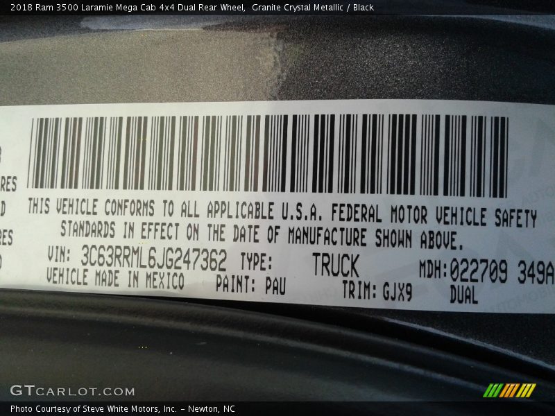 Granite Crystal Metallic / Black 2018 Ram 3500 Laramie Mega Cab 4x4 Dual Rear Wheel