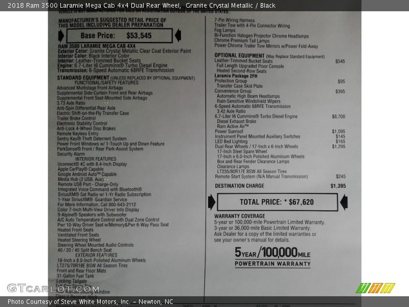 Granite Crystal Metallic / Black 2018 Ram 3500 Laramie Mega Cab 4x4 Dual Rear Wheel