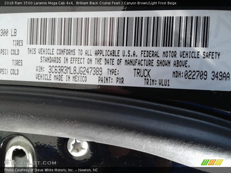 Brilliant Black Crystal Pearl / Canyon Brown/Light Frost Beige 2018 Ram 3500 Laramie Mega Cab 4x4
