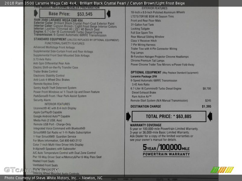 Brilliant Black Crystal Pearl / Canyon Brown/Light Frost Beige 2018 Ram 3500 Laramie Mega Cab 4x4