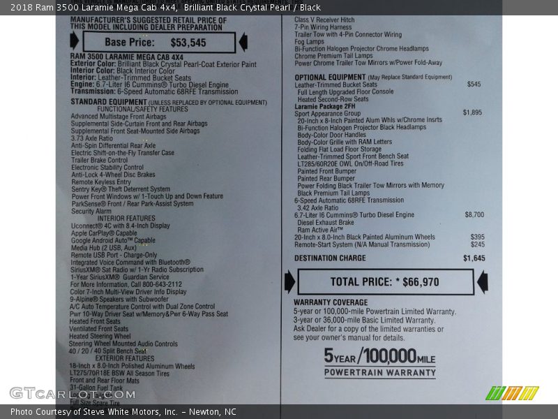  2018 3500 Laramie Mega Cab 4x4 Window Sticker