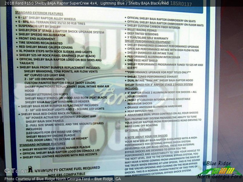 Lightning Blue / Shelby BAJA Black/Red 2018 Ford F150 Shelby BAJA Raptor SuperCrew 4x4