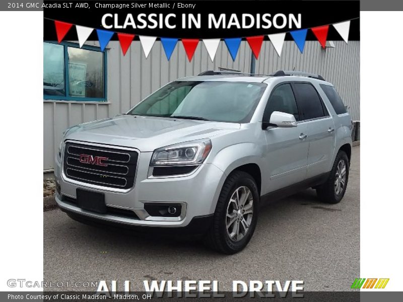 Champagne Silver Metallic / Ebony 2014 GMC Acadia SLT AWD