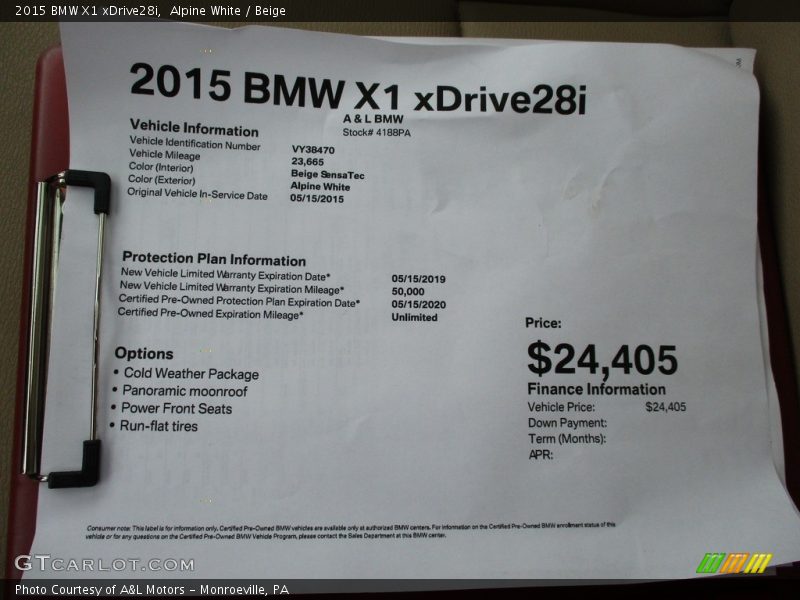 Alpine White / Beige 2015 BMW X1 xDrive28i