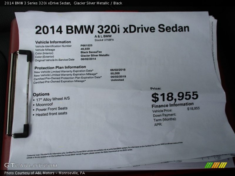 Glacier Silver Metallic / Black 2014 BMW 3 Series 320i xDrive Sedan