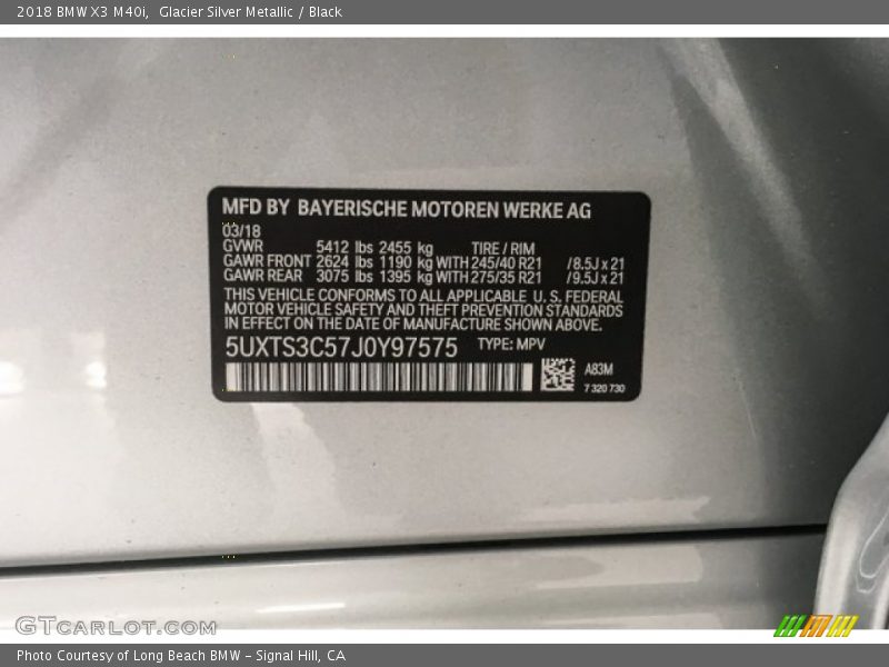 2018 X3 M40i Glacier Silver Metallic Color Code A83