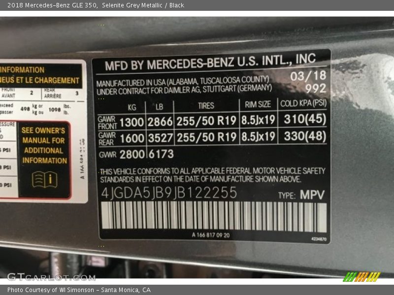 Selenite Grey Metallic / Black 2018 Mercedes-Benz GLE 350