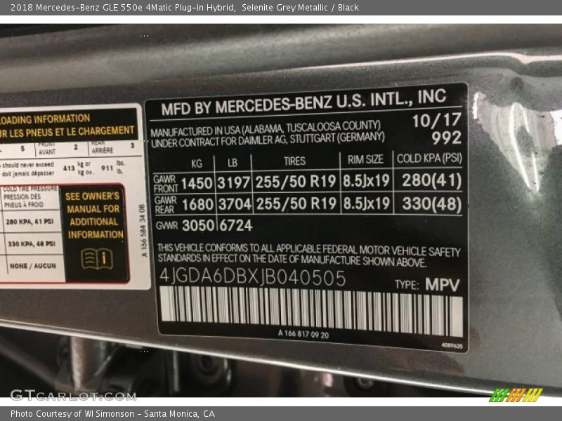 Selenite Grey Metallic / Black 2018 Mercedes-Benz GLE 550e 4Matic Plug-In Hybrid