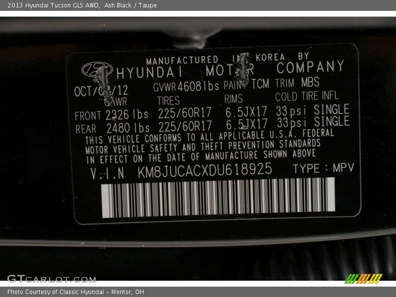 Ash Black / Taupe 2013 Hyundai Tucson GLS AWD