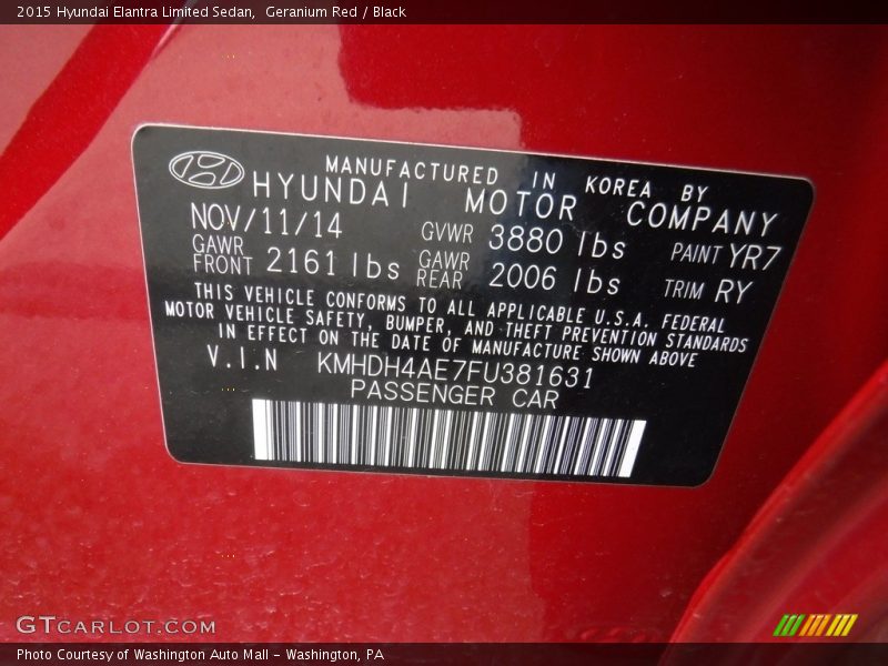 Geranium Red / Black 2015 Hyundai Elantra Limited Sedan