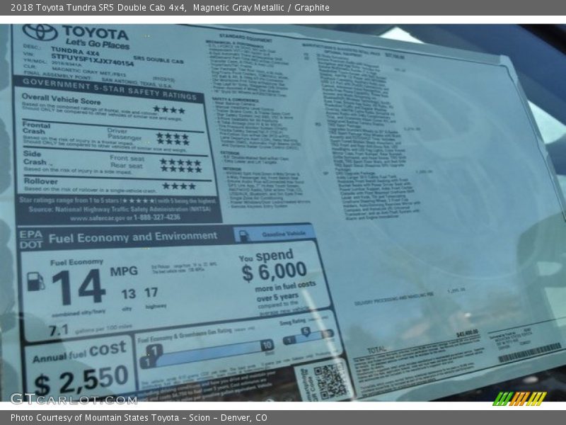 Magnetic Gray Metallic / Graphite 2018 Toyota Tundra SR5 Double Cab 4x4