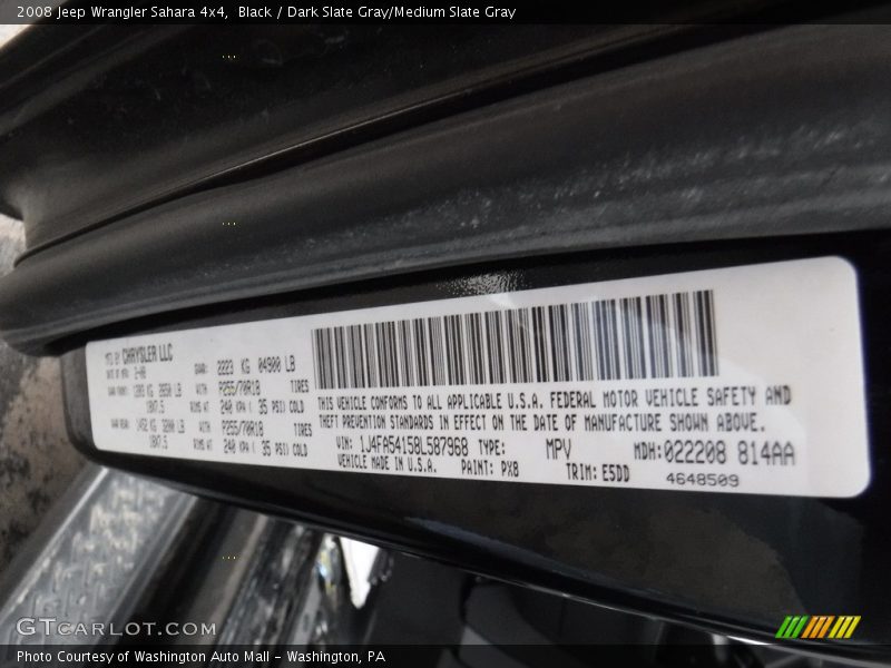 Black / Dark Slate Gray/Medium Slate Gray 2008 Jeep Wrangler Sahara 4x4