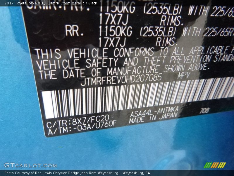 Electric Storm Metallic / Black 2017 Toyota RAV4 XLE