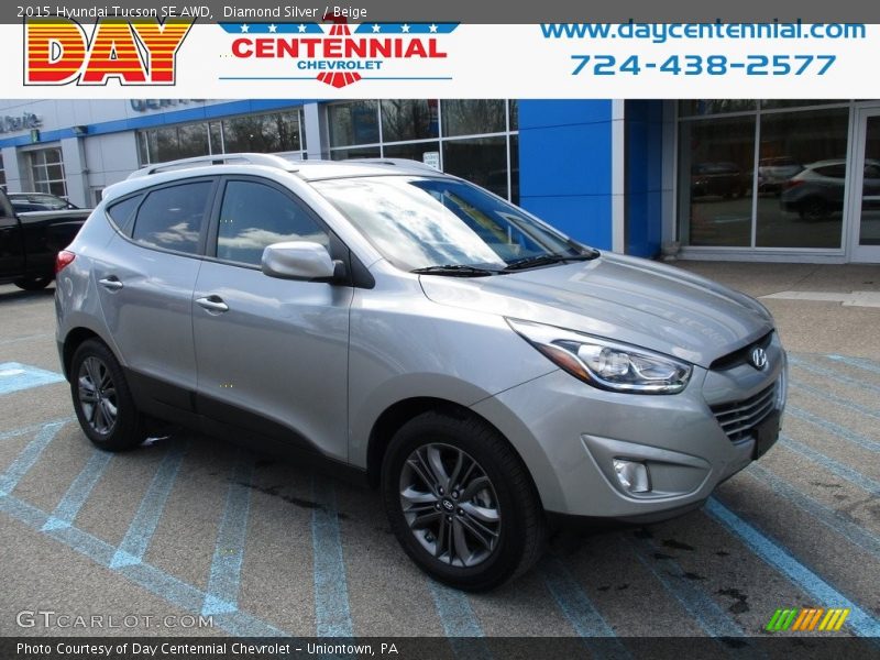 Diamond Silver / Beige 2015 Hyundai Tucson SE AWD