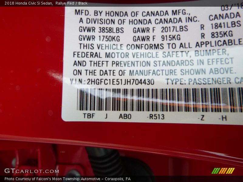 Rallye Red / Black 2018 Honda Civic Si Sedan