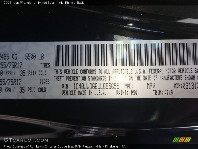 Rhino / Black 2018 Jeep Wrangler Unlimited Sport 4x4