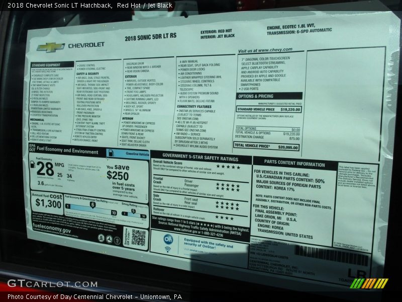  2018 Sonic LT Hatchback Window Sticker