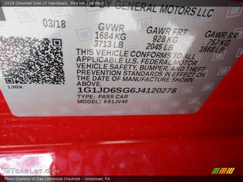 Red Hot / Jet Black 2018 Chevrolet Sonic LT Hatchback