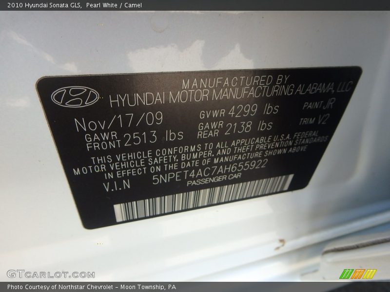 Pearl White / Camel 2010 Hyundai Sonata GLS