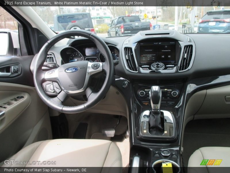 White Platinum Metallic Tri-Coat / Medium Light Stone 2015 Ford Escape Titanium
