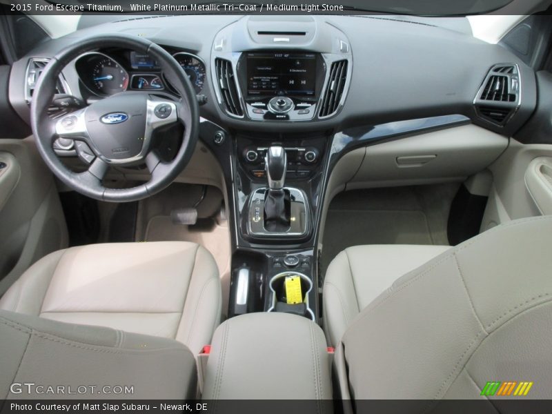 White Platinum Metallic Tri-Coat / Medium Light Stone 2015 Ford Escape Titanium