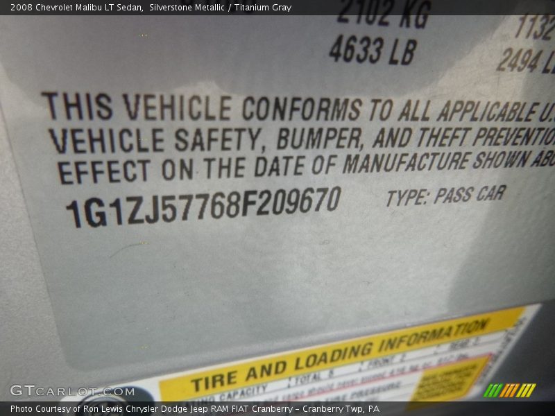 Silverstone Metallic / Titanium Gray 2008 Chevrolet Malibu LT Sedan