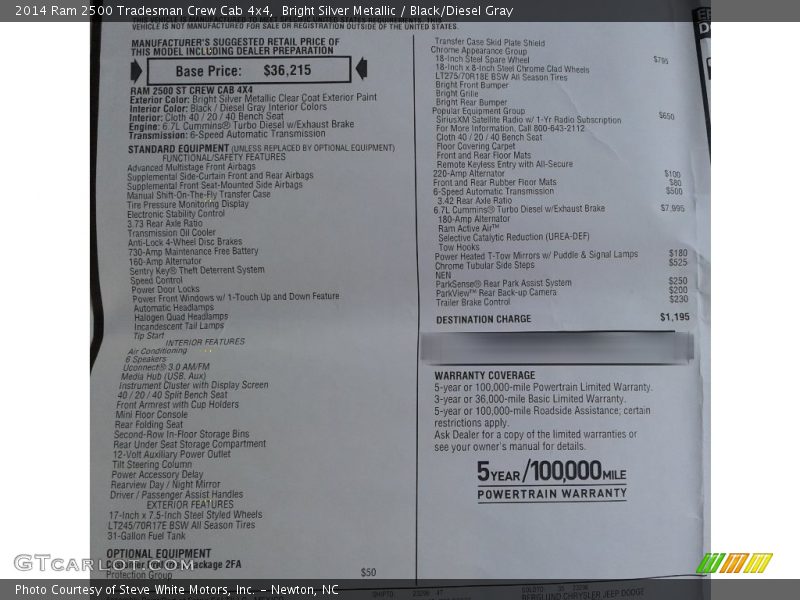 Bright Silver Metallic / Black/Diesel Gray 2014 Ram 2500 Tradesman Crew Cab 4x4