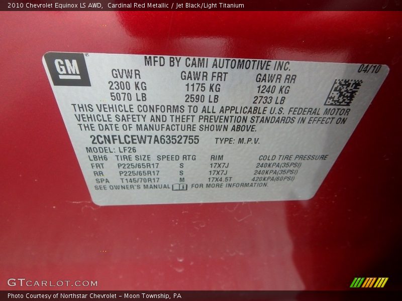 Cardinal Red Metallic / Jet Black/Light Titanium 2010 Chevrolet Equinox LS AWD