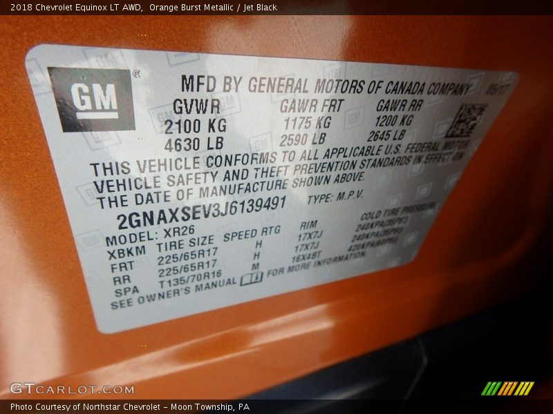 Orange Burst Metallic / Jet Black 2018 Chevrolet Equinox LT AWD
