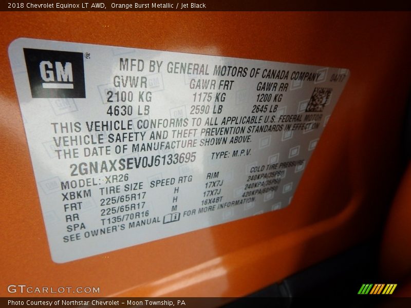 Orange Burst Metallic / Jet Black 2018 Chevrolet Equinox LT AWD
