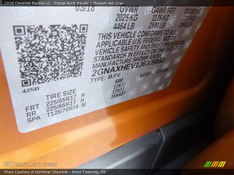 Orange Burst Metallic / Medium Ash Gray 2018 Chevrolet Equinox LS