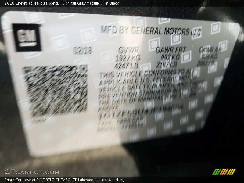 Nightfall Gray Metallic / Jet Black 2018 Chevrolet Malibu Hybrid