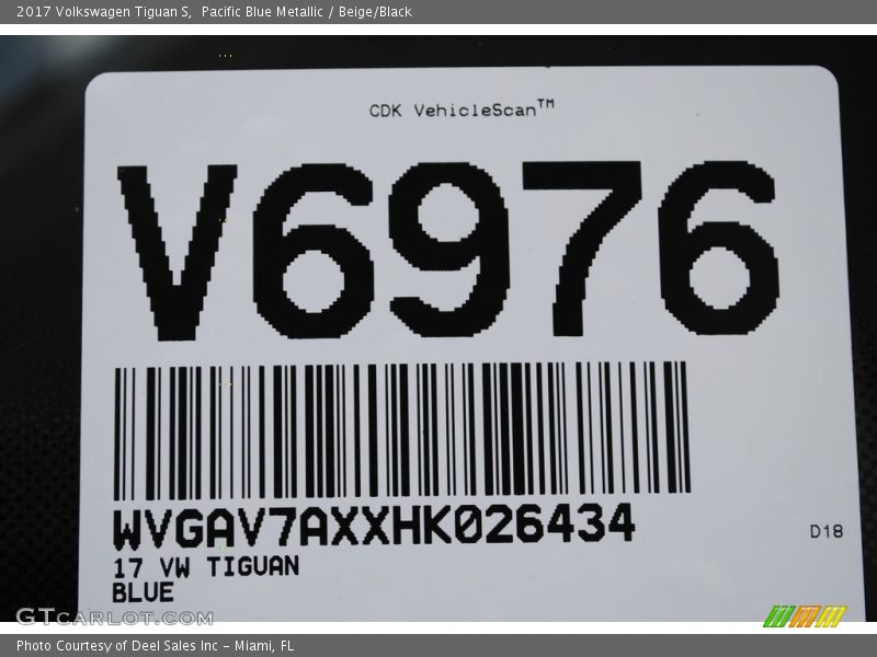 Pacific Blue Metallic / Beige/Black 2017 Volkswagen Tiguan S