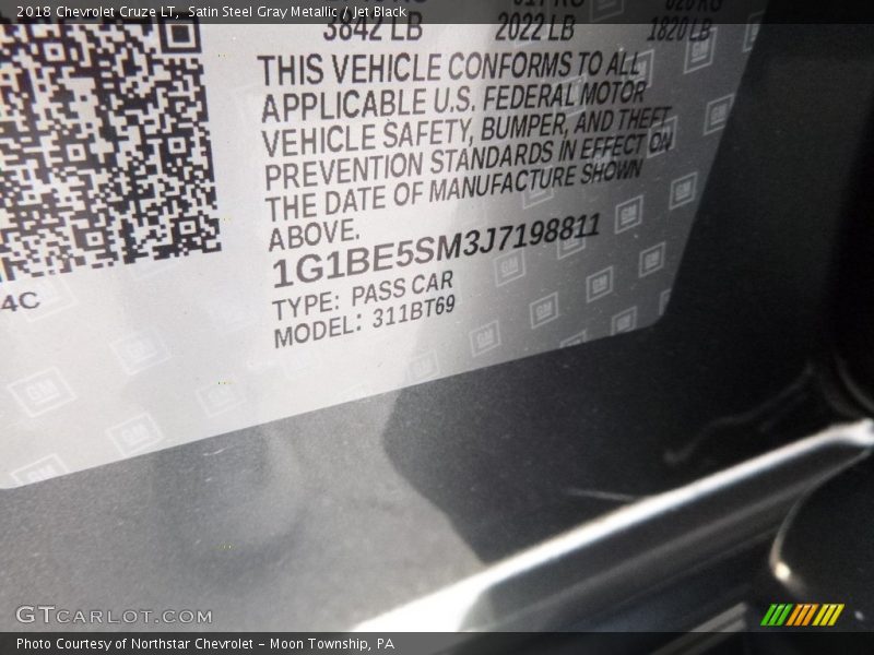 Satin Steel Gray Metallic / Jet Black 2018 Chevrolet Cruze LT
