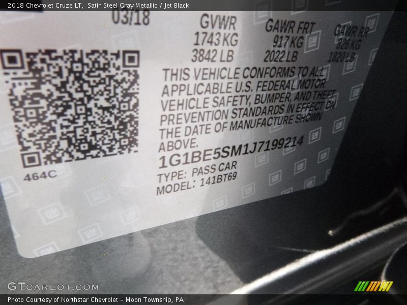 Satin Steel Gray Metallic / Jet Black 2018 Chevrolet Cruze LT