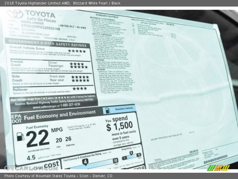 Blizzard White Pearl / Black 2018 Toyota Highlander Limited AWD