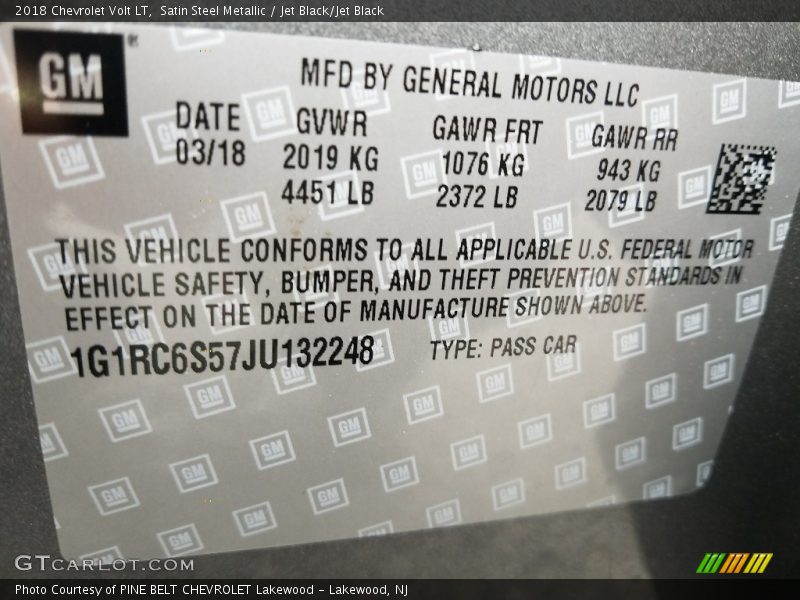 Satin Steel Metallic / Jet Black/Jet Black 2018 Chevrolet Volt LT