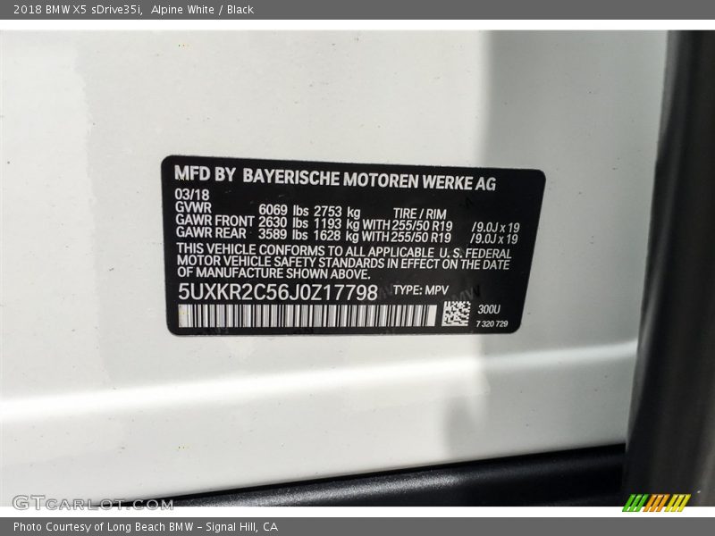 Alpine White / Black 2018 BMW X5 sDrive35i