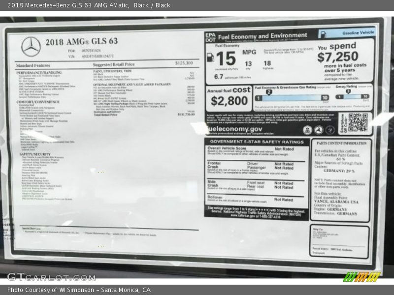  2018 GLS 63 AMG 4Matic Window Sticker